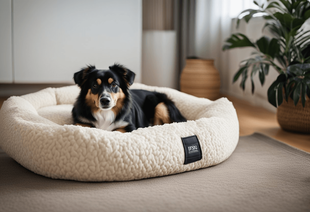 caminhas ortopédicas de qualidade com um cão confortavelmente deitado.