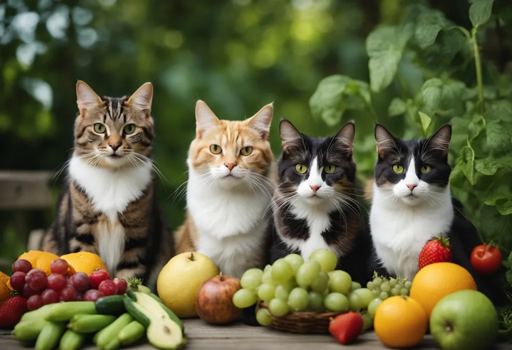 gatos diante de alimentos hidratantes naturais