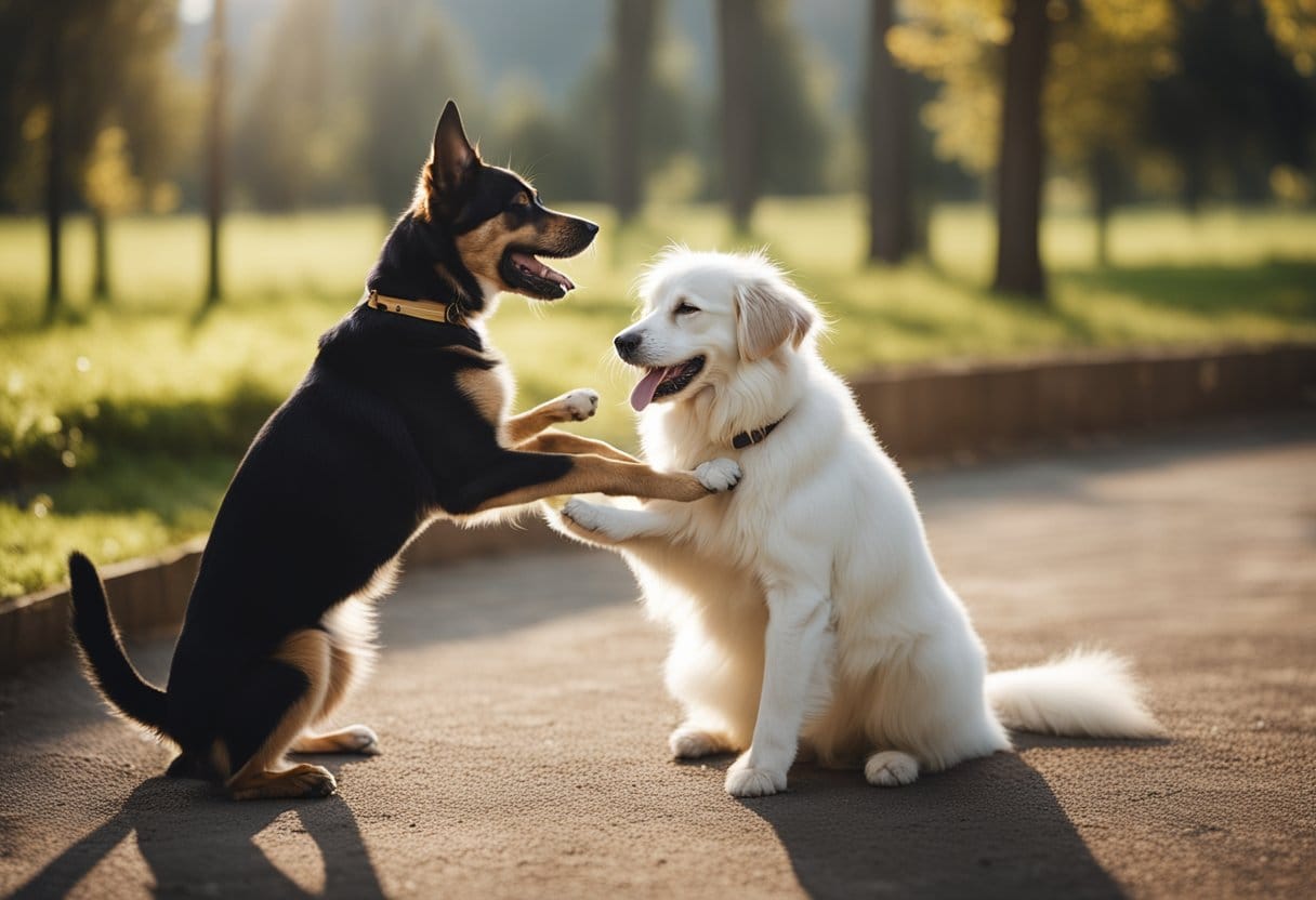 Um cão e um gato idosos brincam e se envolvem em atividades físicas e cognitivas, aproveitando os benefícios de um estilo de vida ativo e estimulante.