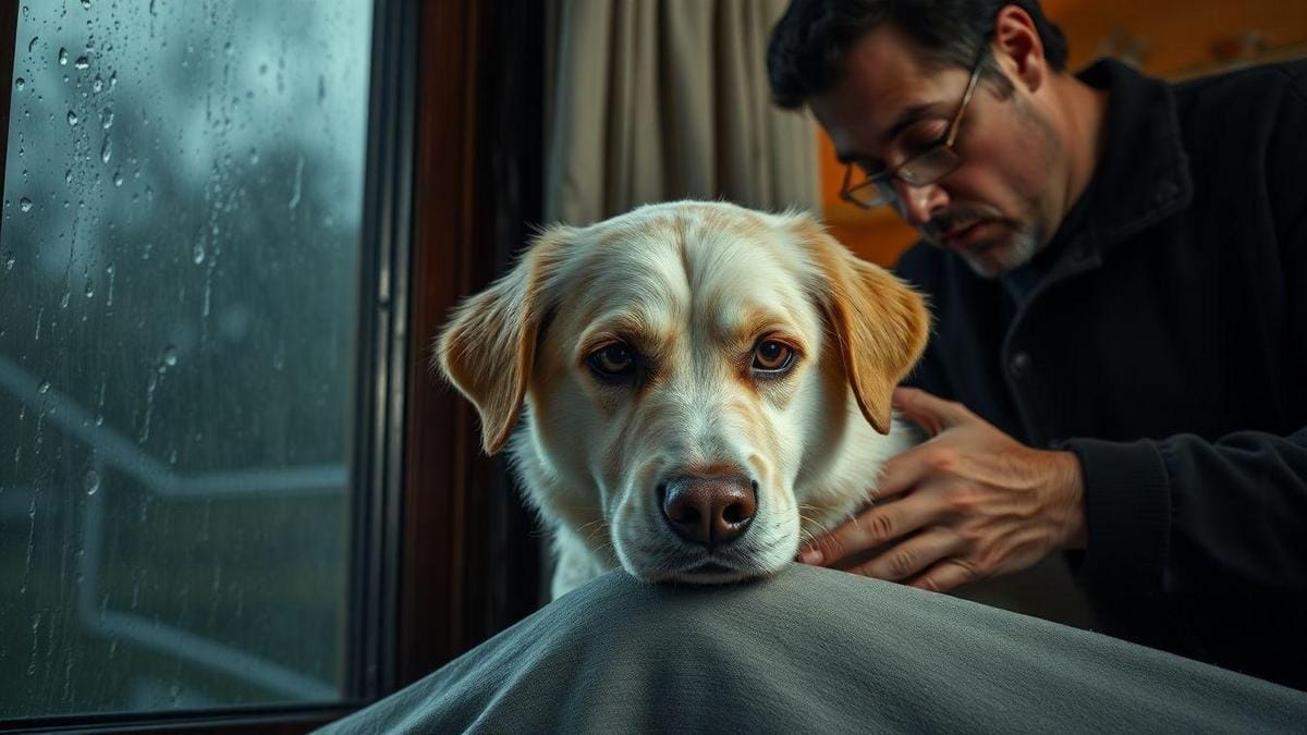 Como eu identifico sinais de stress canino em animais idosos durante tempestades